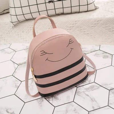 pink Корейский стиль детский рюкзак милый смайлик кожаная Наплечная Сумка для мобильного телефона женский маленький рюкзак для маленьких девочек - Цвет: pink