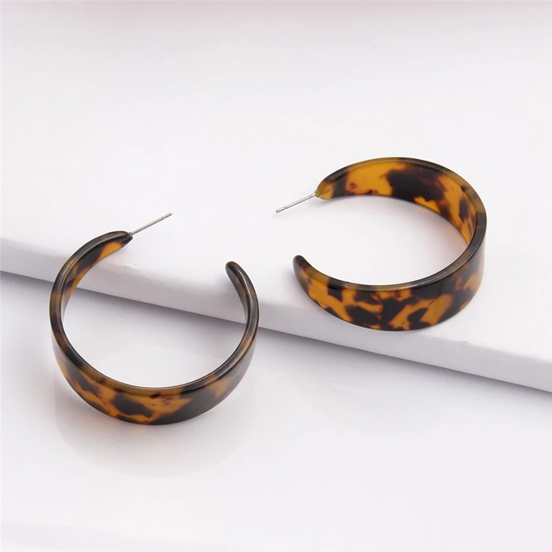 Donarsei Fashion ZA Crescent Leopard Acrylic Earrings For Women Boho Acetate C U Shape Drop Dangle Earrings Statement Jewelry