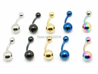 50pcs mix color lots stainless steel plain ball belly ring steel black blue gold rainbow color navel bar button ring piercing