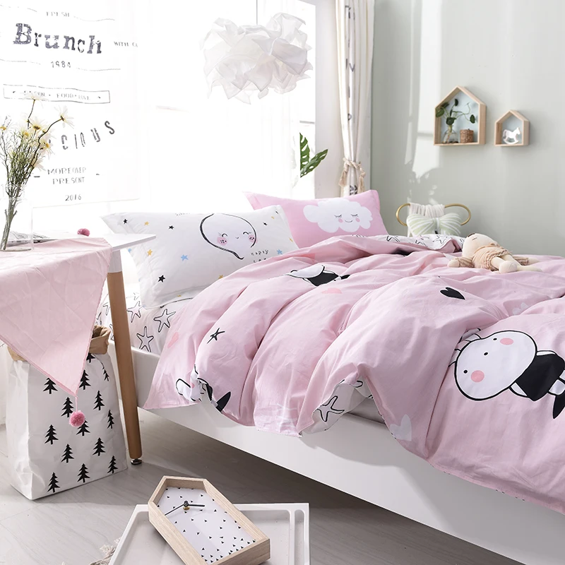 Розовый мультфильм кролик из 100% хлопка Oriental Постельное белье Полный queen Размеры