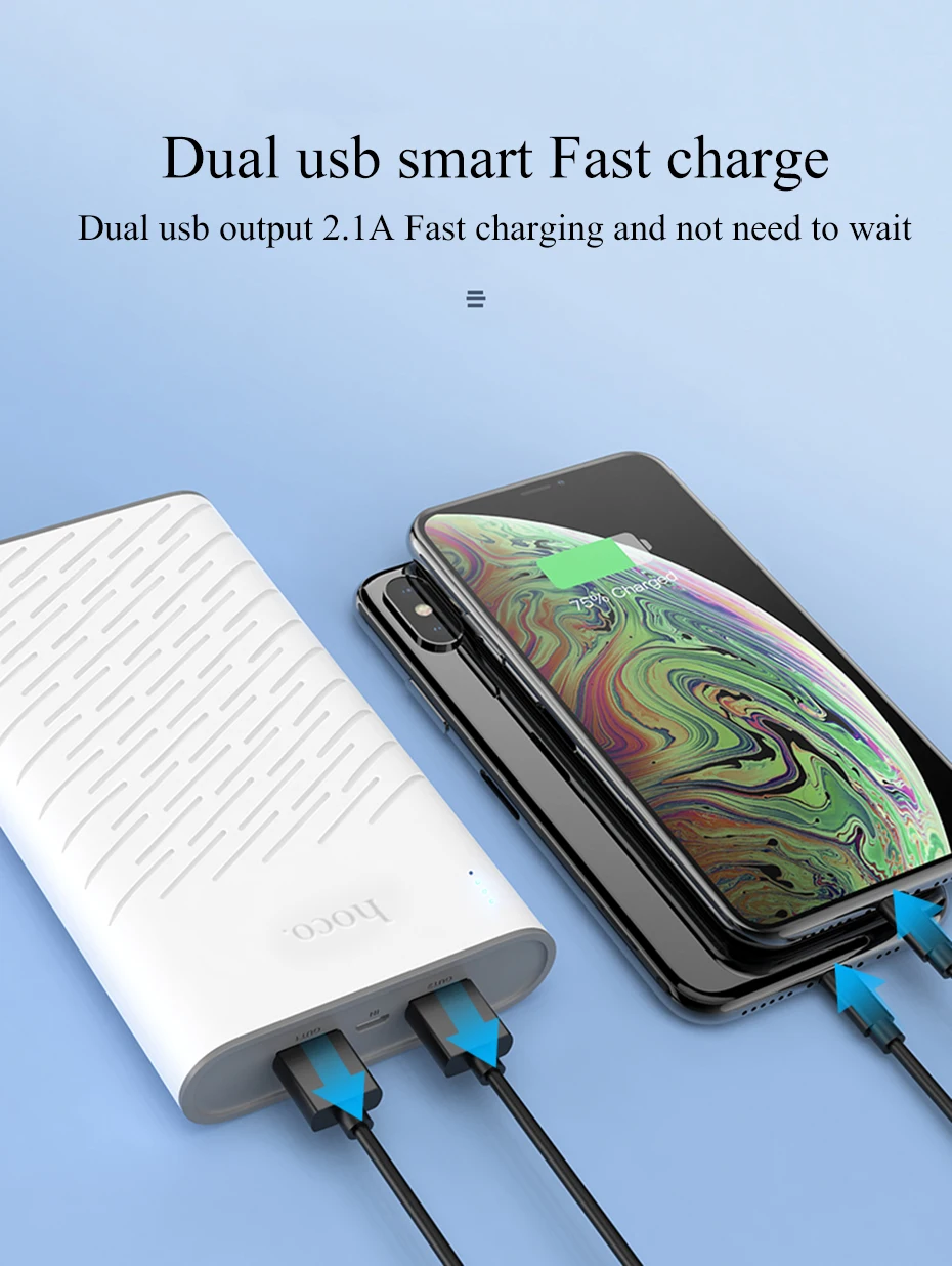 HOCO power Bank 20000 мАч Универсальный внешний аккумулятор портативное Внешнее зарядное устройство для iPhone X XS XR 8 Xiaomi 8 Dual USB Pover bank