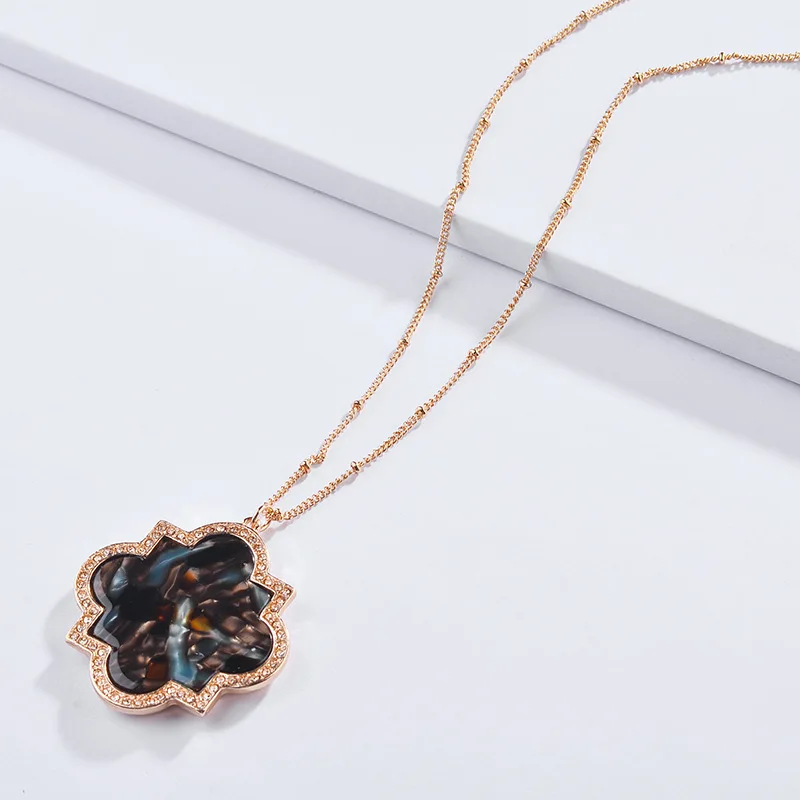 Женское разноцветное ожерелье с кулоном в виде цветка вокруг кристалла длинное