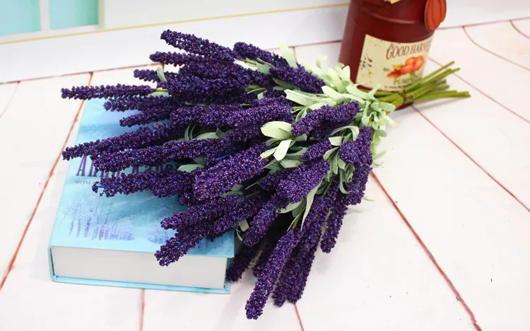 purple 1 шт 12 главы Искусственный Лаванда пенообразующий материал поддельные цветы лаванды Букет для дома Свадебные украшения садовый декор яркие - Цвет: purple