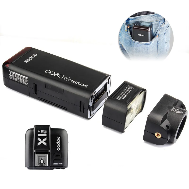 Карманный светильник-вспышка GODOX AD200 ttl 2,4G HSS 1/8000s с двойной головкой 200Ws с литиевой батареей 2900 мач, светильник-вспышка - Цвет: AD200 with X1TS