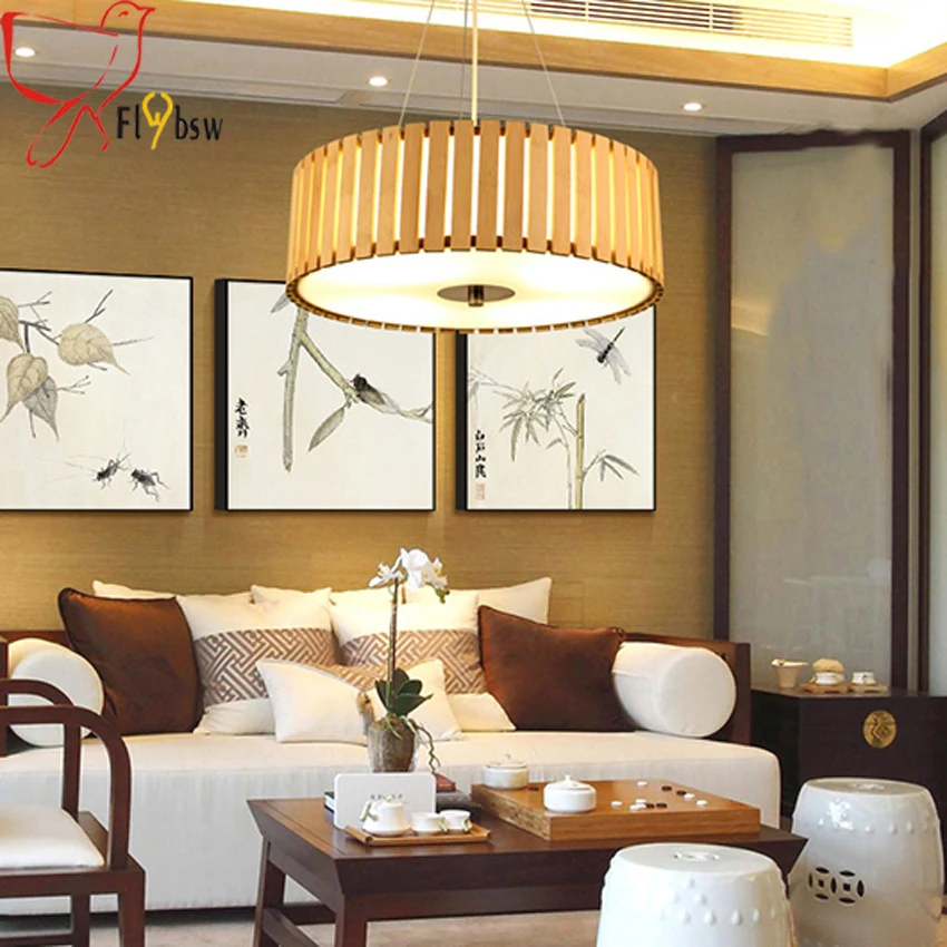 Nordic led pendant lights dia 32cm 18w bamboo wood round lampshade modern suspension lamp for bedroom restaurant light fixture | Лампы и