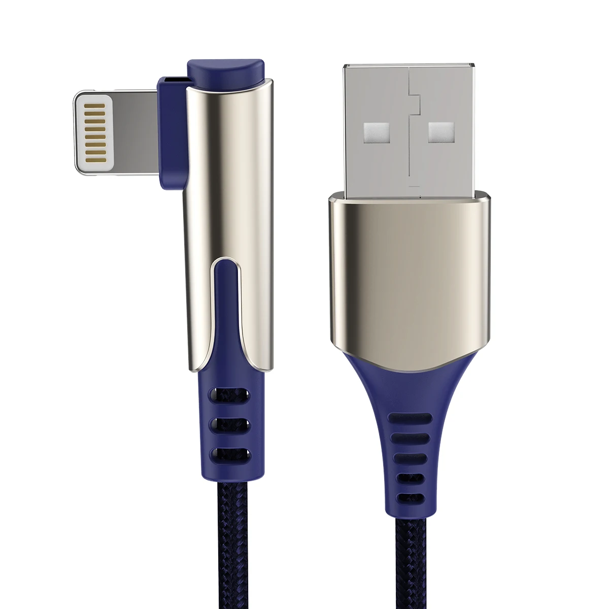 Синий ROCK кабель для iPhone 2.4A быстрое зарядное Освещение кабель игровой USB провод 90 градусов u-образный плетеный кабель синхронизации данных для iPhone 8 X - Цвет: Синий