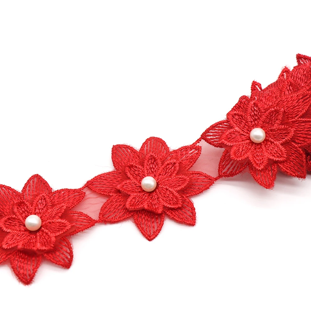 H664 91CM Pearl Flower DIY Soluble Wedding Lace Trim Knitting Embroidered Handmade Patchwork Ribbon Sewing Supplies Craft | Дом и сад
