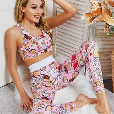 Pink Yoga Set Набор для йоги Для женщин спортивный костюм с принтом с героями мультфильмов спортивный костюм Для женщин спортивная одежда комплект из 2 предметов Фитнес набор тренировки одежда для фитнеса, тренажерного зала - Цвет: Pink Yoga Set