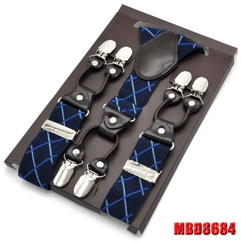 MBD8684 Мужские подтяжки темно-коричневый кожаный ремень 6 клипов в западном стиле брюки подтяжки Спагетти ремень y-образные скобы для взрослых - Цвет: MBD8684