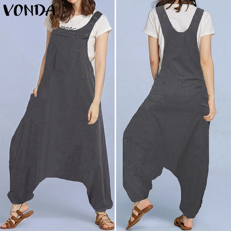Новые женские комбинезоны VONDA 2019 модные штаны шаровары сексуальные хлопковые