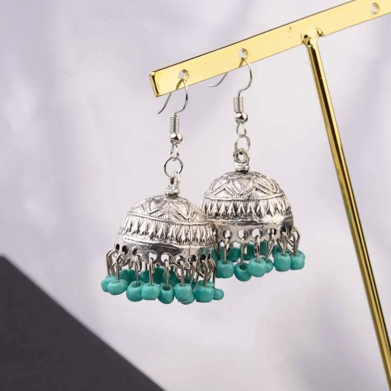 Фото TopHanqi в этническом стиле ретро Индии Jhumka Jhumki серьги Femme Античная золотистый гравированный лотоса фонарь, свисающие серьги для женщин, серьги ... №3
