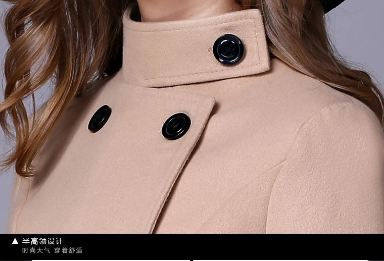 Женское шерстяное пальто однотонное двубортное длинное приталенное