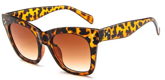 leopard tea Винтажные Роскошные брендовые негабаритные Квадратные Солнцезащитные очки для женщин очки ретро классические заклепочные Оттенки для женщин поддельные дизайнерские черные солнцезащитные очки - Цвет линз: leopard tea