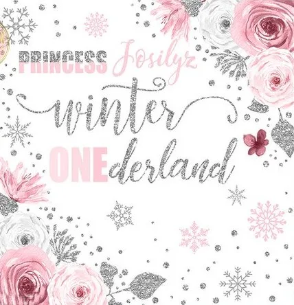 Пользовательский Серебряный Снежинка зима Onederland Baby Shower цветочный розовый фото
