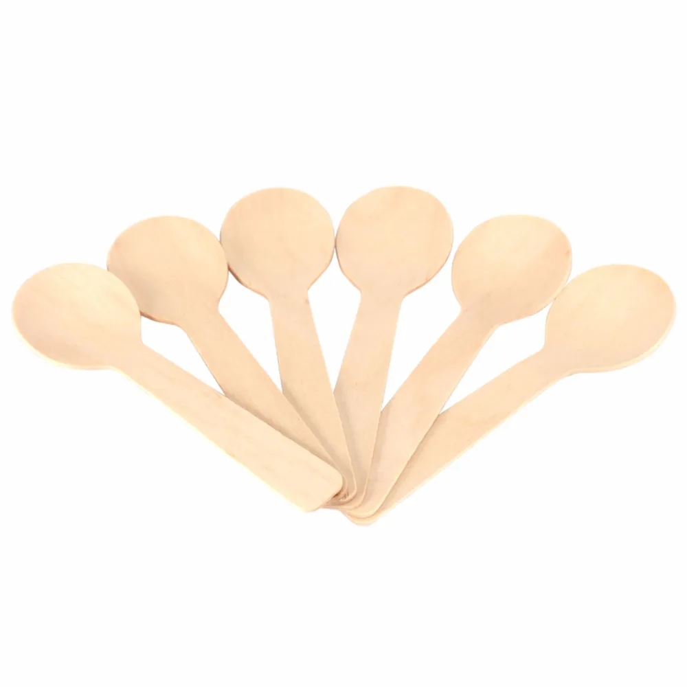 100 шт. одноразовые деревянные ложки для мороженого|wooden spoon|mini wooden spoonsspoons disposable |