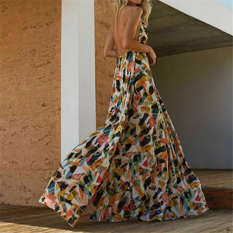 Хит продаж летнее женское богемное длинное платье макси с геометрическим
