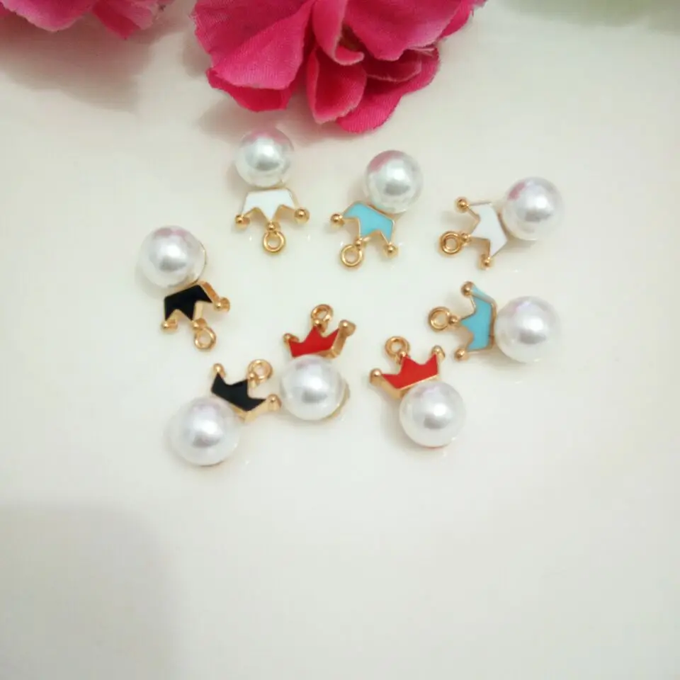 Модные эмалированные подвески 10 шт. сплав жемчуг корона подвеска ювелирные