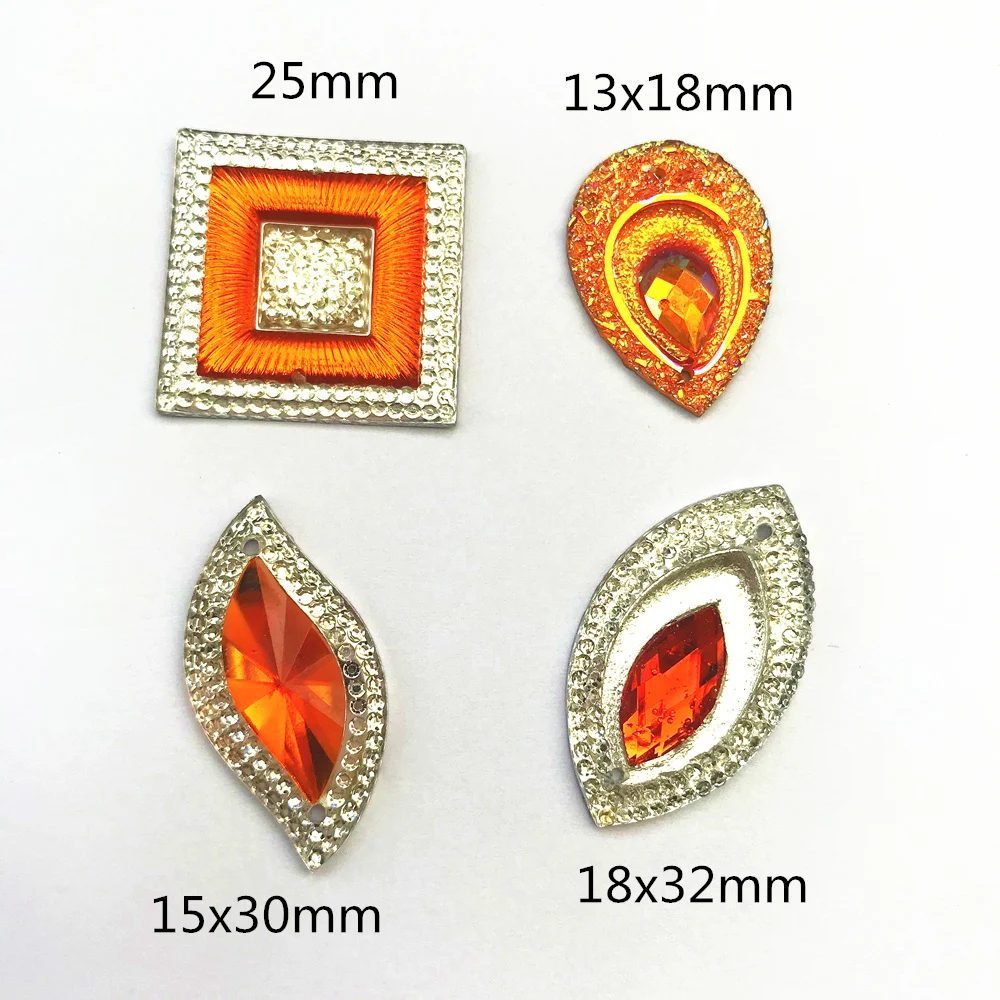 Стразы AB для шитья с плоской спинкой оранжевый цвет сделай сам смешанные бусины