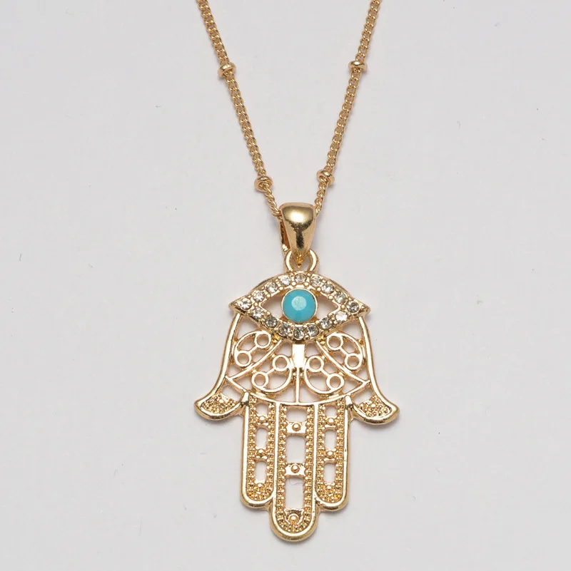 Женское и мужское ожерелье с подвеской Hamsa Fatima этнический кулон золотого цвета