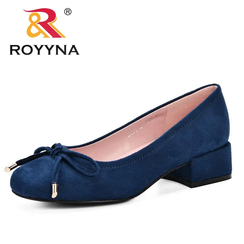 ROYYNA/ г.; обувь на высоком каблуке; женские туфли-лодочки; тонкие женские модельные туфли из флока; женские туфли-лодочки на толстом каблуке с круглым носком на квадратном каблуке; удобные - Цвет: BLUE