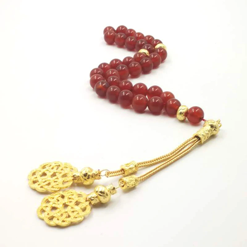 Tasbih натуральный красный Агаты с золотой Tarbazona исламский мусульманский все новое