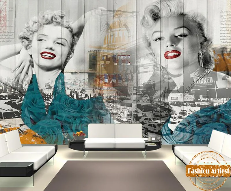 Custom vintage old star poster wallpaper mural sexy smiling Marilyn Monroe red lip tv sofa bedroom living room bar restaurant |