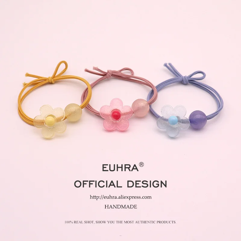 EUHRA, 5 цветов, эластичная прозрачная яркая лента для волос с лепестками для девочек, детская резинка, высокая эластичность