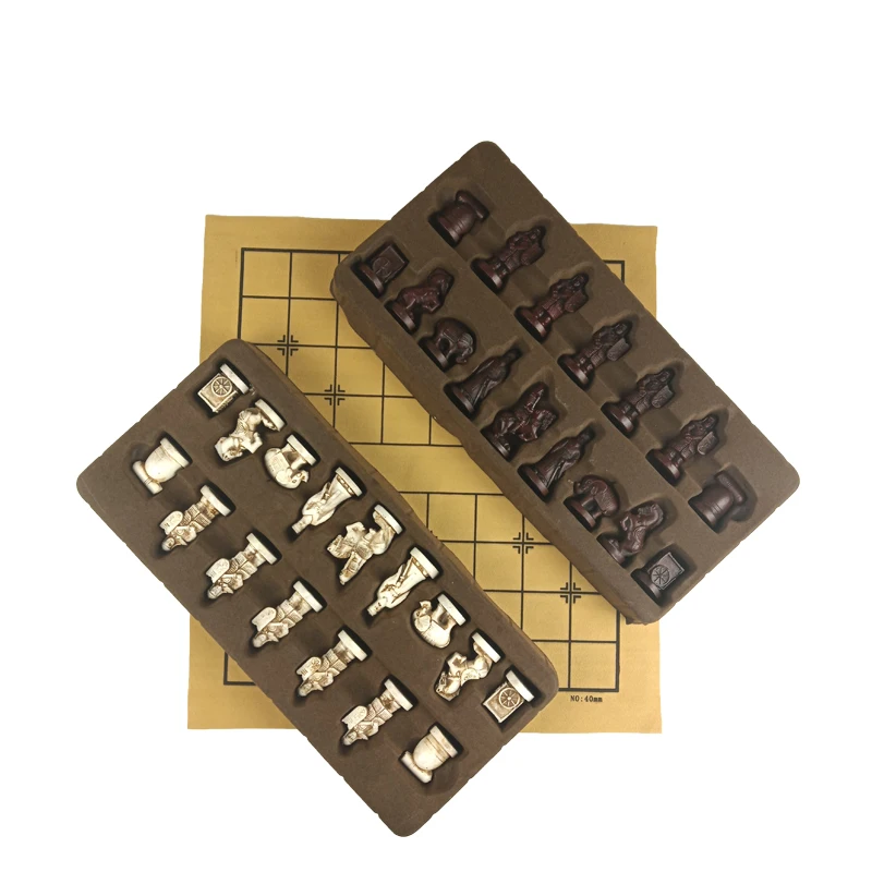 Easytoday китайские шахматные игры Синтетическая кожа шахматная доска терракотовые