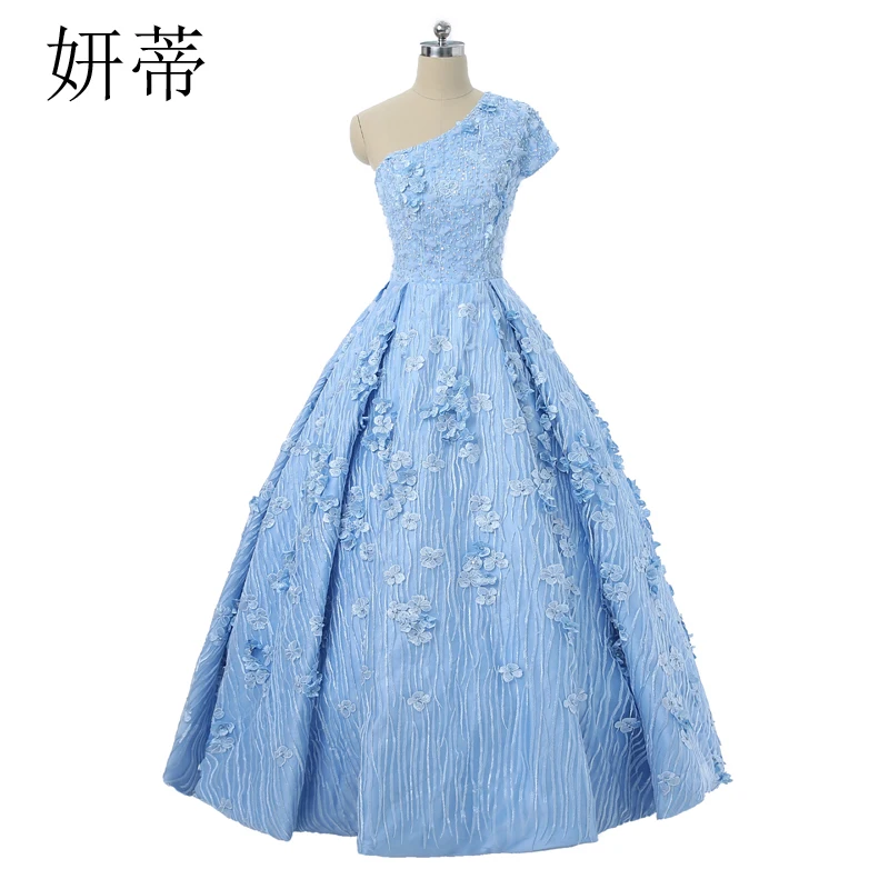 Элегантное светильник-голубое кружевное вечернее платье-трапеция с бисером