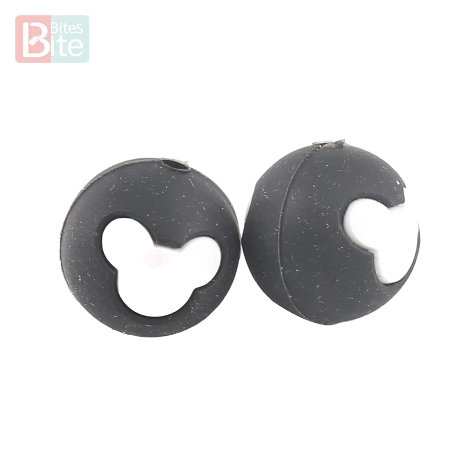 Black Beads 10 шт. силиконовые бусины для укусов, медведь, сделай сам, цепочка-пустышка для ребенка, медсестры, продукция для изготовления пищевого силикона, детский Прорезыватель для зубов 15 мм - Цвет: Black Beads