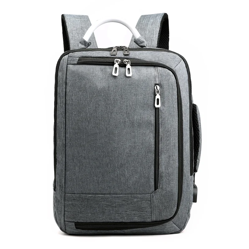 Серый Men Backpack 15.6-inch Laptop Bag Large Capacity Multi-layer USB Charging Waterproof Business Leisure Travel Youth Backpack - Цвет: Серый