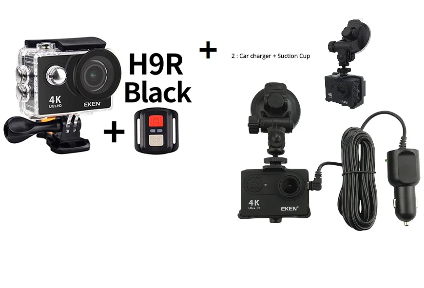 H9R black and Car p eken H9 H9R экшн Камера со сверхвысоким разрешением Ultra HD, 4K 25fps 1080P 60fps Wi-Fi 2 170D мини для занятий подводными видами Водонепроницаемый шлем Спортивная водоотталкивающая Камера GoPro - Цвет: H9R black and Car p