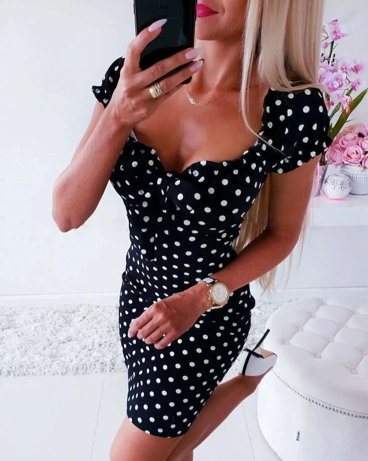 

Women Summer Boho Dot Short Mini Dress Evening Party Beach Dresses Sundress