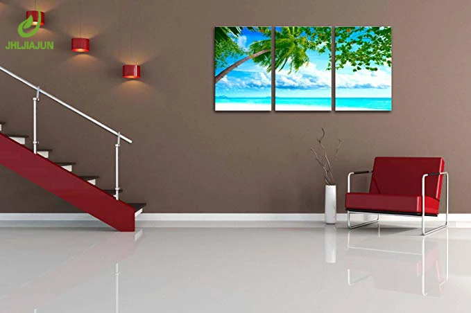 3 Panel Painting Modern Canvas Printed Wall Art Tropical Seascape White Sand Beach Coconut Tree Artwork Pictur | Дом и сад