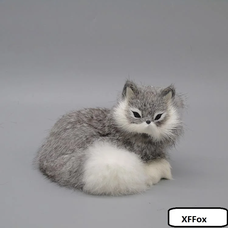 

new real life gray fox model plastic&furs simulation curling fox doll gift about 16x11.5x13cm xf1748