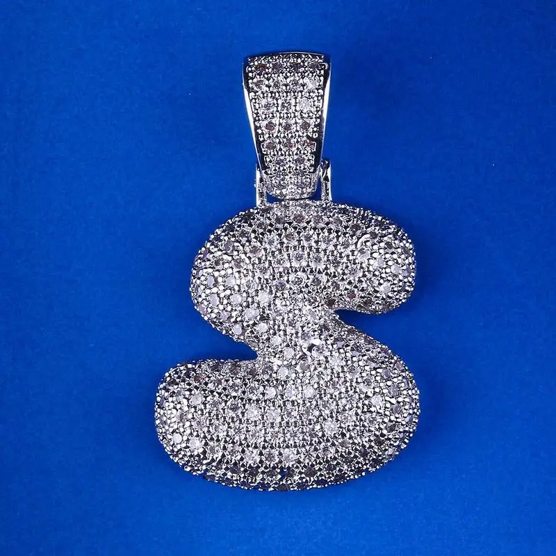 S Iced Out пользовательские Пузырьковые буквы кулон ожерелье пузырь начальные буквы слова Белое золото кулон в стиле хип-хоп Ожерелье для мужчин и женщин - Окраска металла: S