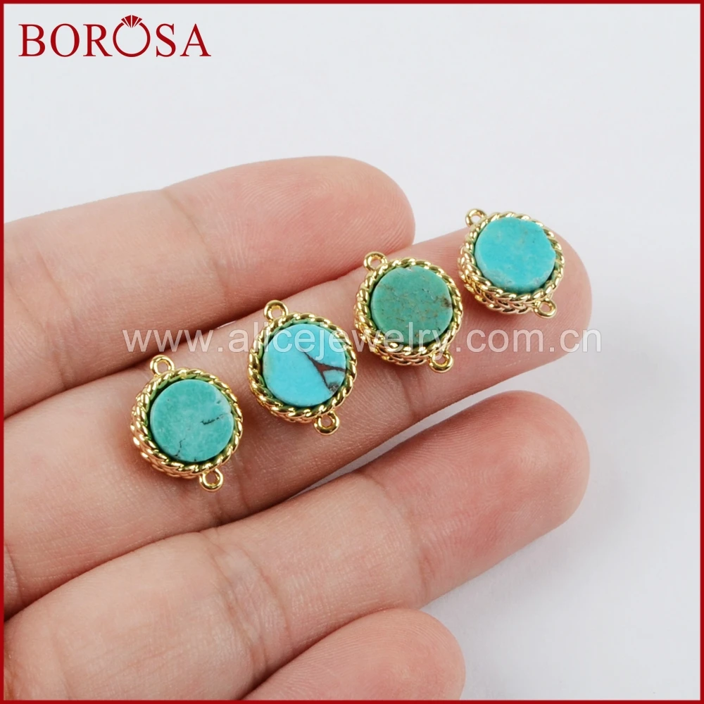 BOROSA Druzy 8 мм круглый золотой цвет ободок Бирюзовый соединитель двойные