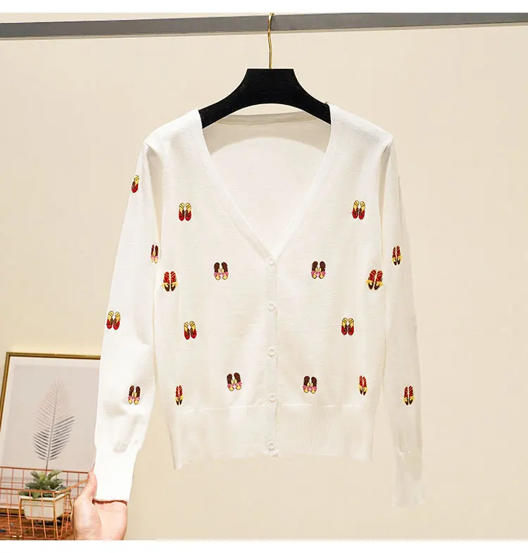 Baharcelin Embroidery cat Sweater jacket Women Cardigan Knitted Coat Jumper Crochet Casual V-Neck Woman Cardigans Tops |