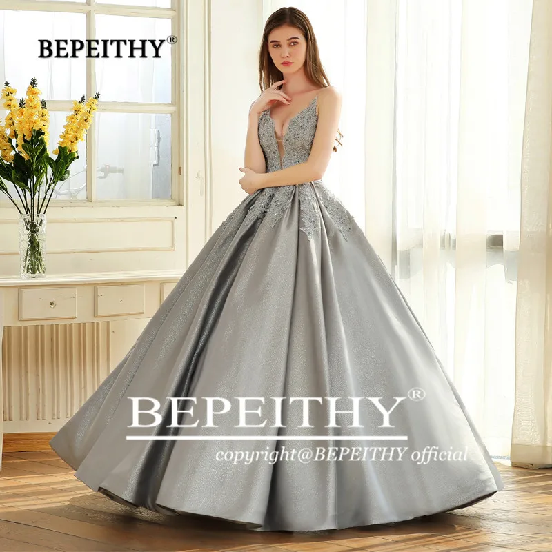BEPEITHY Robe De Soiree бальное платье вечернее платье на бретельках кружевной лиф блестящая ткань Abiye вечерние платья для выпускного вечера