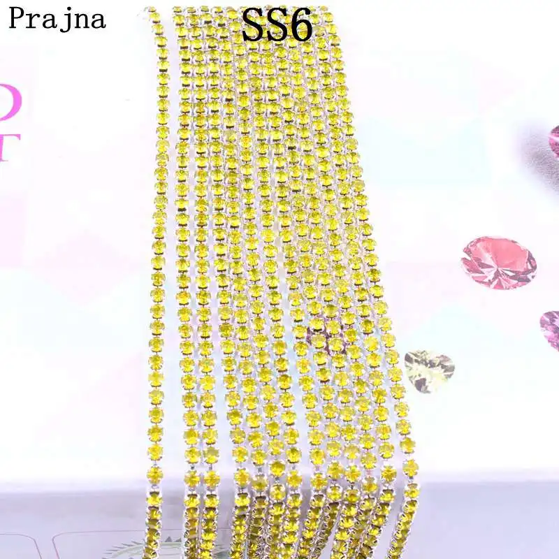 Yellow Prajna SS6 1 ярд Стразы для одежды камни и кристаллы чашки цепи стразы отделка пришить орнамент аксессуары дешевые E - Цвет: Yellow