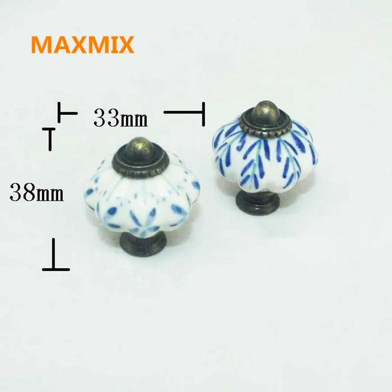 Ручки для шкафа MAXMIX 5 шт. 33 мм с синим листом ручная работа керамические в виде
