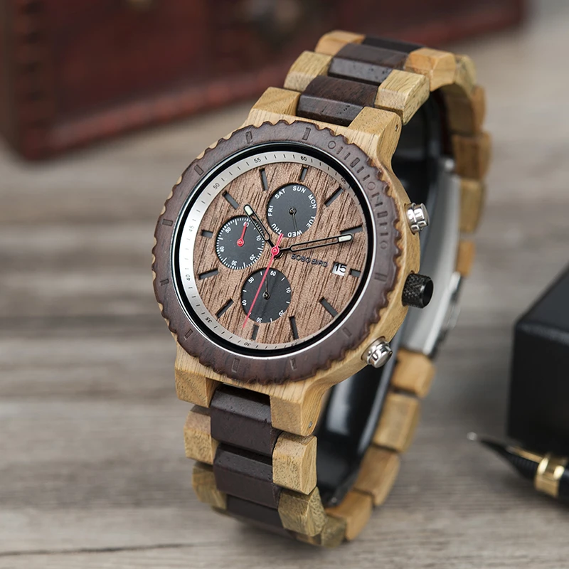 Relogio masculino BOBO BIRD часы мужские Топ люксовый бренд деревянные часы хронограф кварцевые часы мужские подарки Прямая поставка