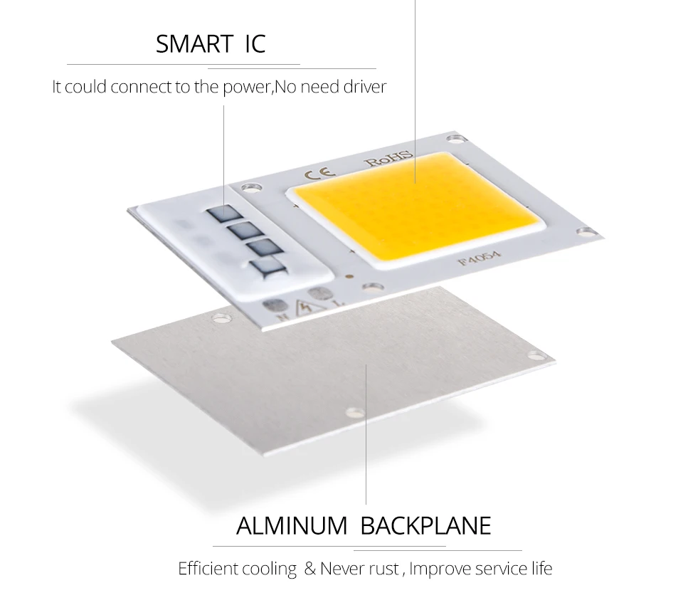 10 Вт 20 Вт 30 Вт 50 Вт COB светодиодный чип высокой мощности Smart IC 110 В 220 В СВЕТОДИОДНЫЙ матричный Точечный светильник без мерцания
