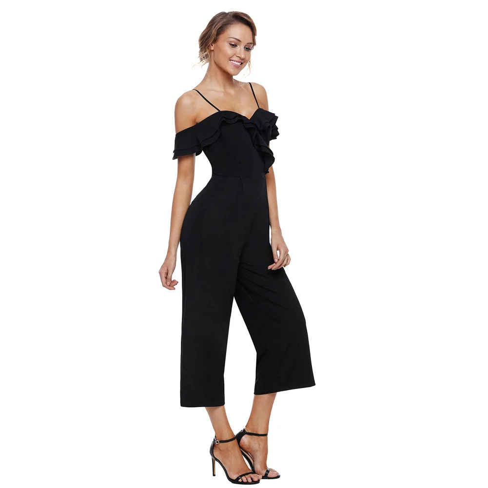 Summer New Pattern Solid Color Tube Top Short Sleeve Contain Pocket Back Zipper Leisure Time Black Jumpsuit | Женская одежда