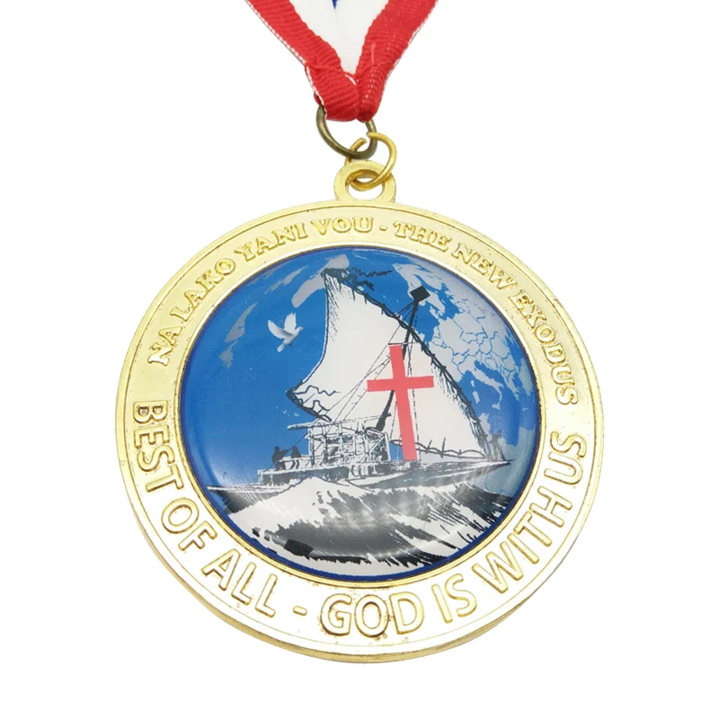 

Factory Customized gold medals cheap custom print color Awards Medallion with ribbons