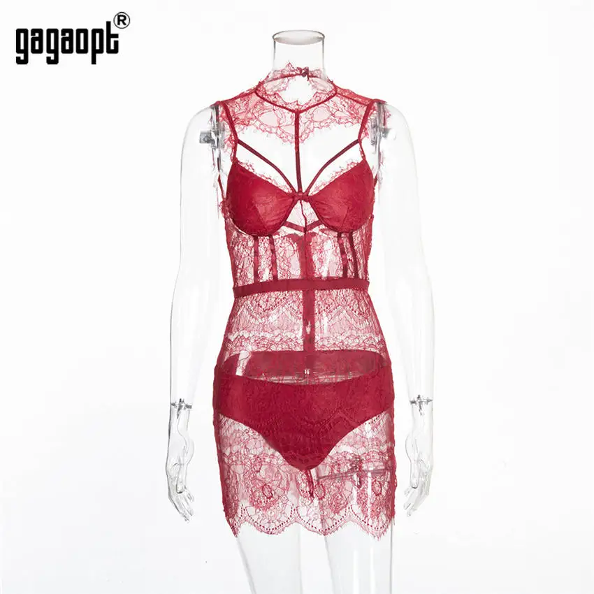 Gagaopt весеннее кружевное платье для женщин с цветочной вышивкой, Дамское Клубное сексуальное платье на бретелях, черные вечерние платья, платья - Цвет: Wine Red