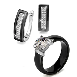 Black Silver Комплект ювелирных изделий черный, белый цвет Керамика кольцо и серьги с большим карат CZ свадебные аксессуары U Форма серьги-гвоздики и кольца для Для женщин - Окраска металла: Black Silver