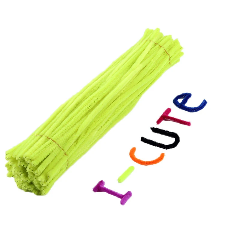 Fluorescent yellow 100 шт шенилловые Стебли трубы креативные плюшевые палочки детские развивающие игрушки ручной работы художественные DIY материалы для рукоделия развивающие игрушки - Цвет: Fluorescent yellow
