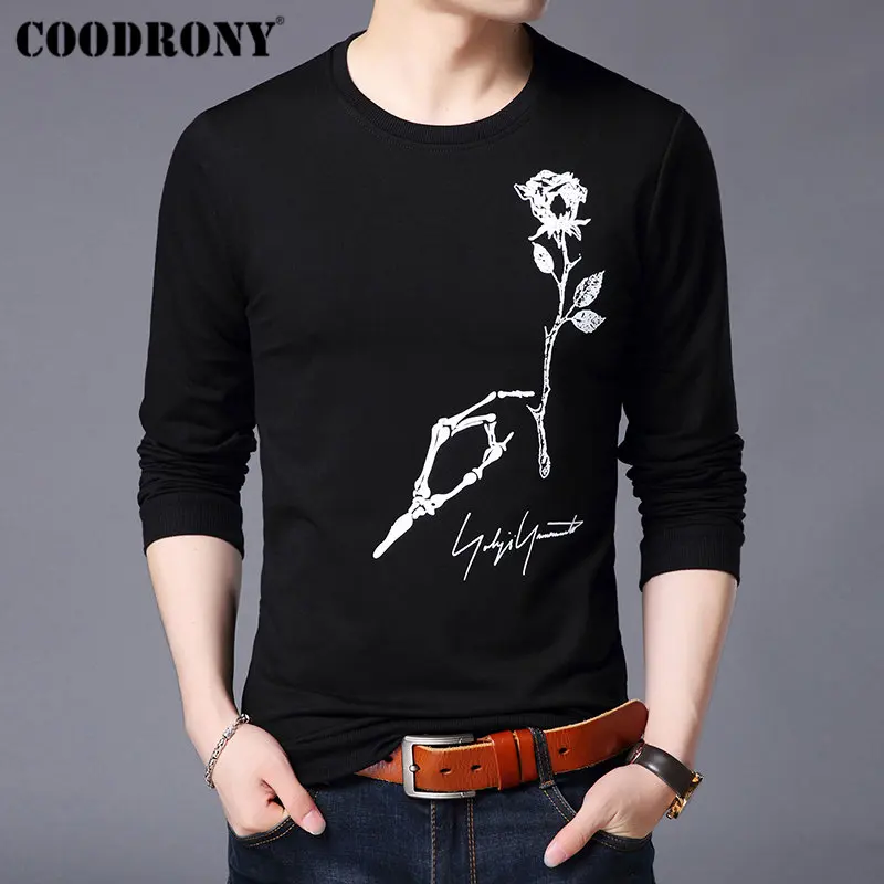 COODRONY, мужские толстовки, уличная Толстовка для мужчин,, весна, Новое поступление, худи для мужчин, модный принт, толстовки для мужчин, пуловер 94001 - Цвет: Черный