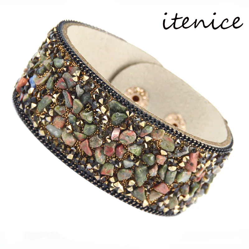 Женские браслеты из камня 2020 кожаные с кристаллами Браслеты Стразы натуральные